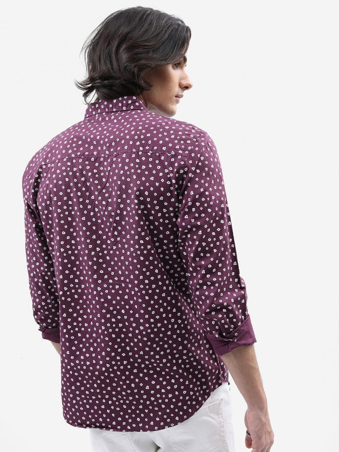 Highlander Men Plum Printed Slim Fit Casual Shirt - Purple - Image 3