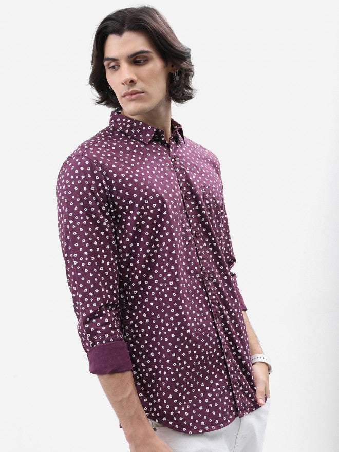 Highlander Men Plum Printed Slim Fit Casual Shirt - Purple - Image 4