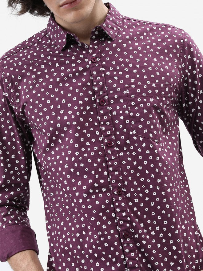Highlander Men Plum Printed Slim Fit Casual Shirt - Purple - Image 5