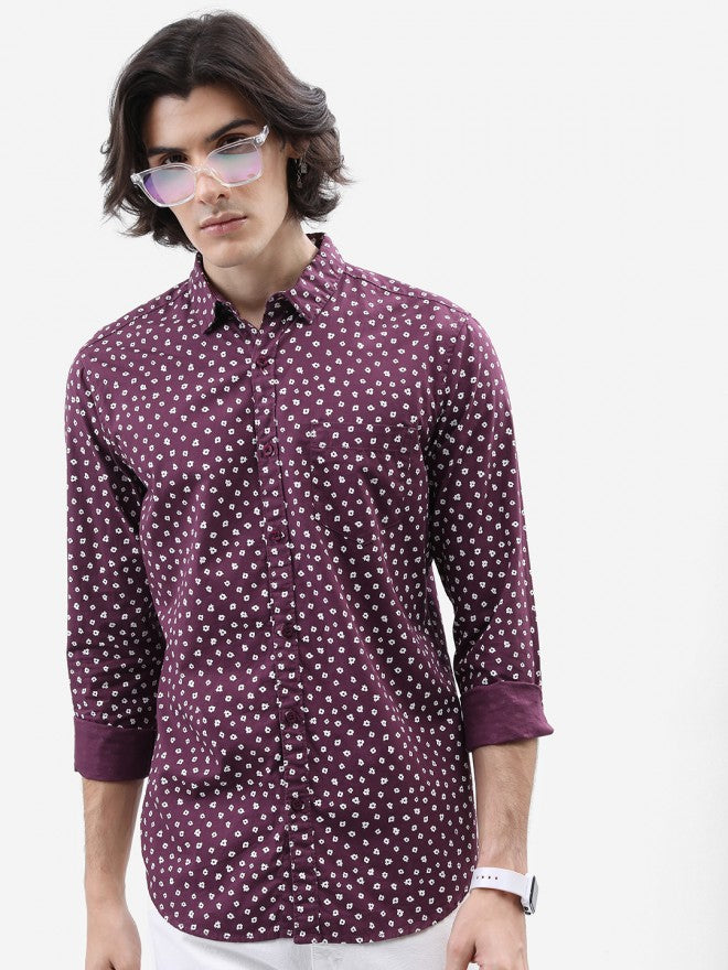 Highlander Men Plum Printed Slim Fit Casual Shirt - Purple - Image 6