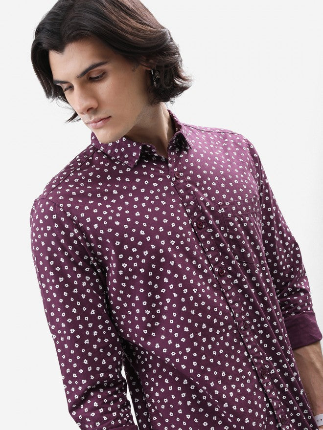 Highlander Men Plum Printed Slim Fit Casual Shirt - Purple - Image 7