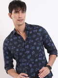 Highlander Men Navy Printed Slim Fit Casual Shirt - Navy Blue - Image 1