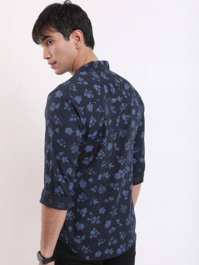 Highlander Men Navy Printed Slim Fit Casual Shirt - Navy Blue - Image 3