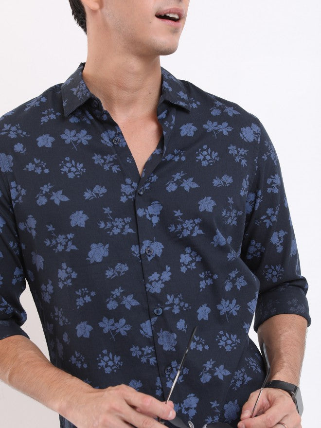 Highlander Men Navy Printed Slim Fit Casual Shirt - Navy Blue - Image 5