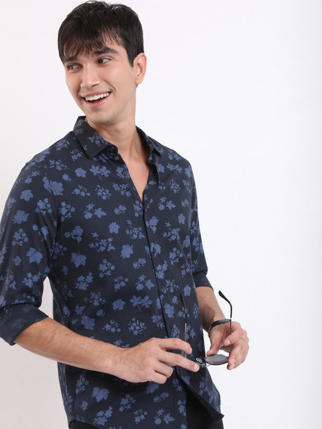 Highlander Men Navy Printed Slim Fit Casual Shirt - Navy Blue - Image 6