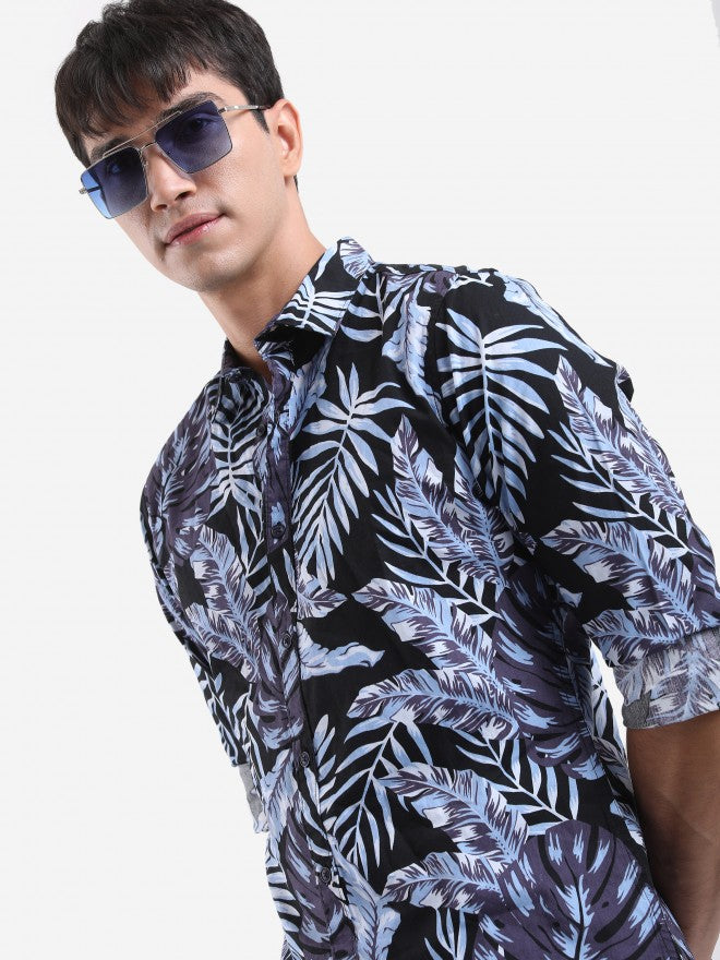 Highlander Men Black/Blue Printed Slim Fit Casual Shirt - Multi - Image 1