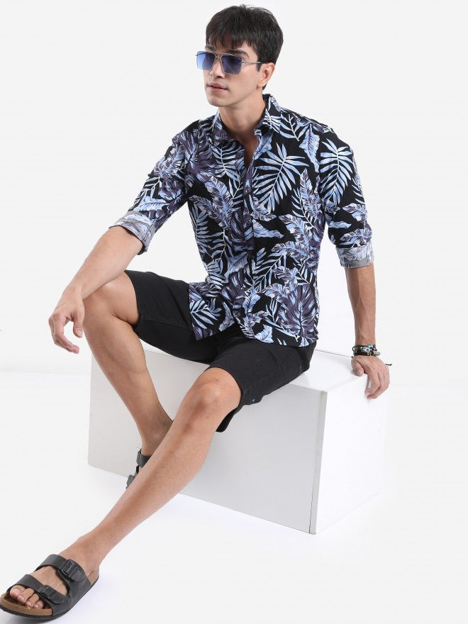 Highlander Men Black/Blue Printed Slim Fit Casual Shirt - Multi - Image 2