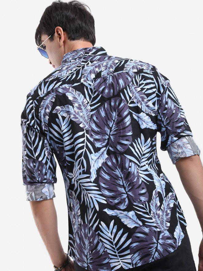 Highlander Men Black/Blue Printed Slim Fit Casual Shirt - Multi - Image 3
