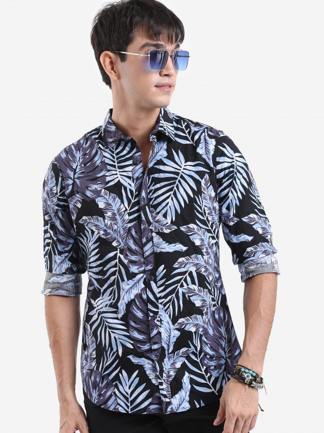 Highlander Men Black/Blue Printed Slim Fit Casual Shirt - Multi - Image 4