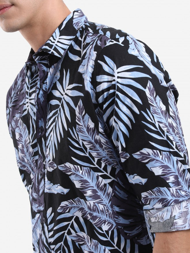 Highlander Men Black/Blue Printed Slim Fit Casual Shirt - Multi - Image 5