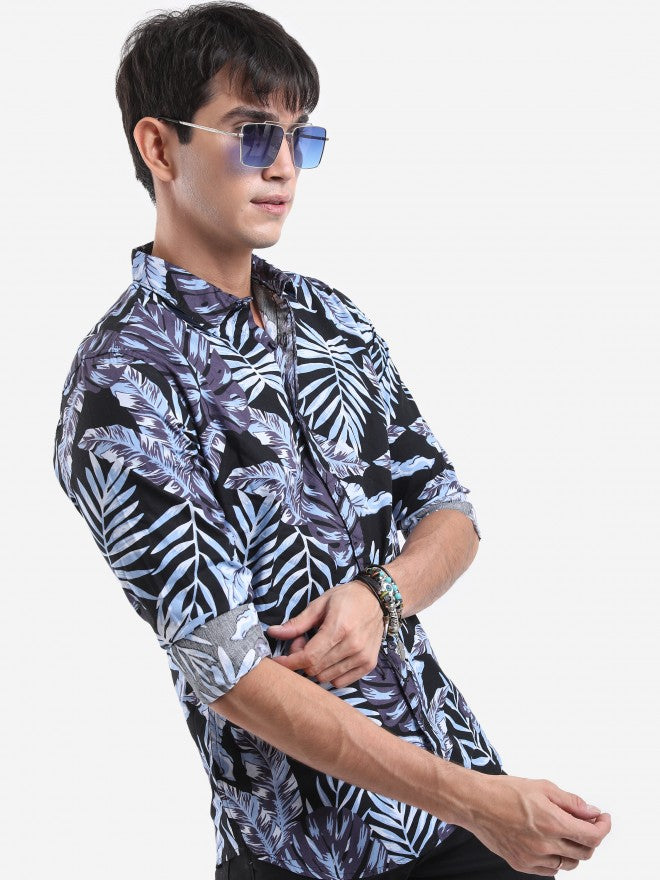 Highlander Men Black/Blue Printed Slim Fit Casual Shirt - Multi - Image 6