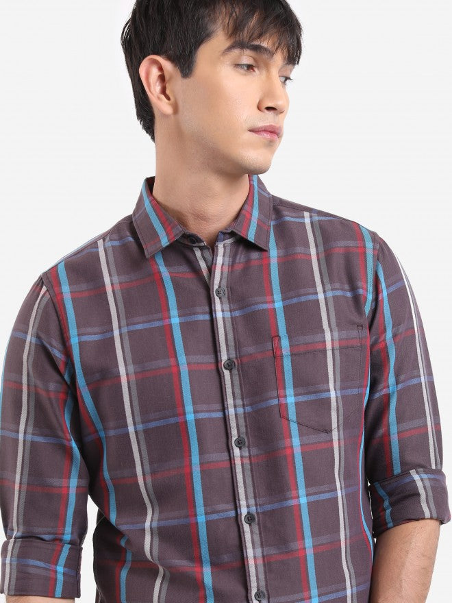 Highlander Men Light Brown Checked Slim Fit Casual Shirt - Brown - Image 1