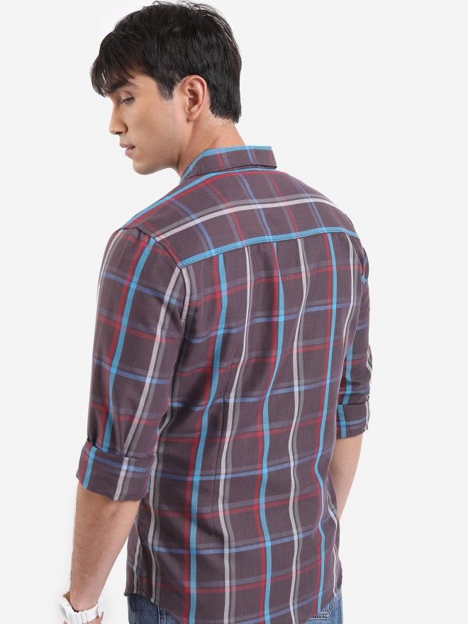 Highlander Men Light Brown Checked Slim Fit Casual Shirt - Brown - Image 3