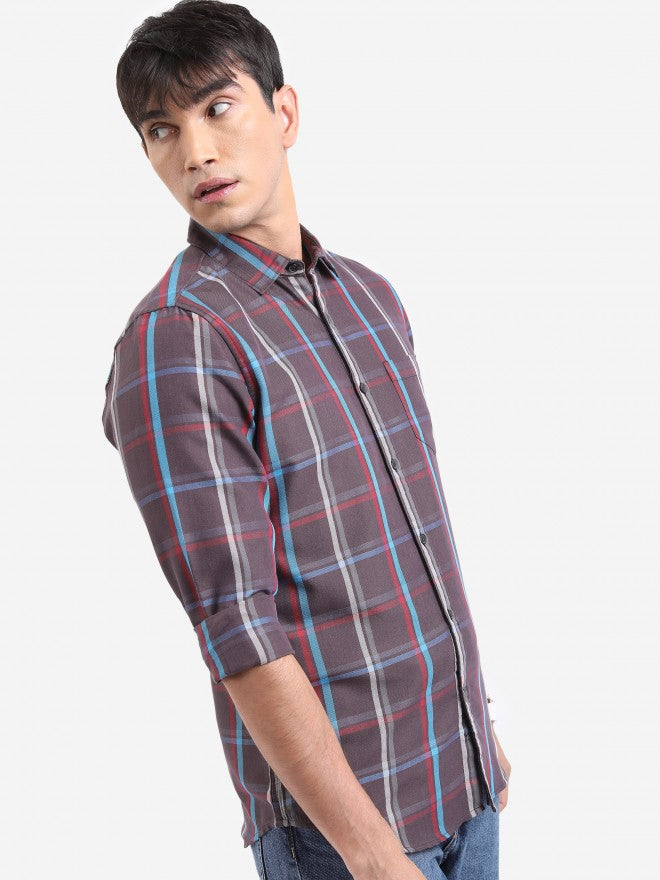 Highlander Men Light Brown Checked Slim Fit Casual Shirt - Brown - Image 4