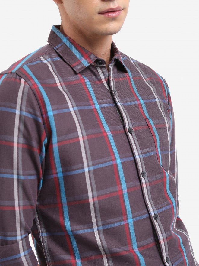 Highlander Men Light Brown Checked Slim Fit Casual Shirt - Brown - Image 5