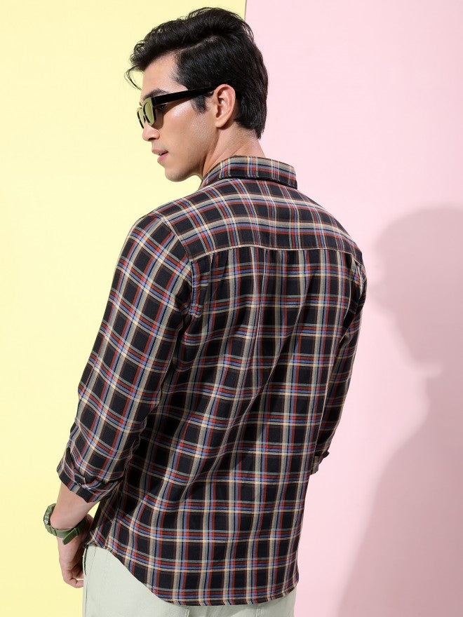 Highlander Men Black Checked Slim Fit Casual Shirt - Black - Image 3