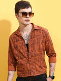 Highlander Men Rust Printed Slim Fit Casual Shirt - Terracotta - Image 1