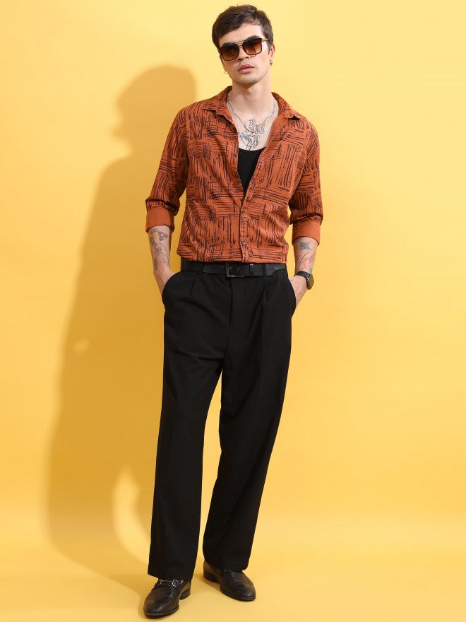 Highlander Men Rust Printed Slim Fit Casual Shirt - Terracotta - Image 2