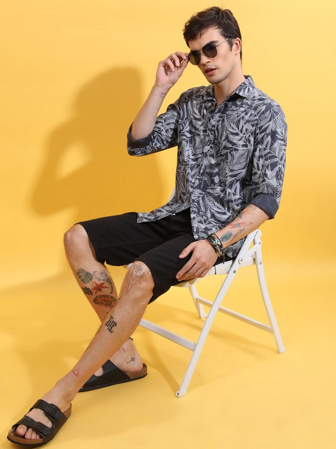 Highlander Men Navy Printed Slim Fit Casual Shirt - Navy Blue - Image 2