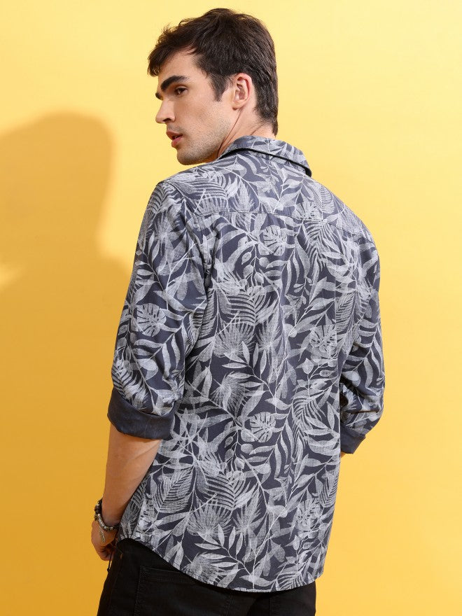 Highlander Men Navy Printed Slim Fit Casual Shirt - Navy Blue - Image 3