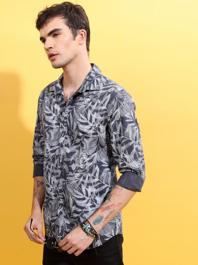 Highlander Men Navy Printed Slim Fit Casual Shirt - Navy Blue - Image 4