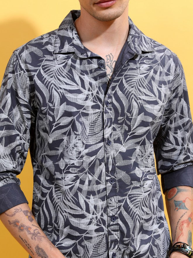 Highlander Men Navy Printed Slim Fit Casual Shirt - Navy Blue - Image 5