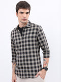 Highlander Men Black Checked Slim Fit Casual Shirt - Black - Image 1