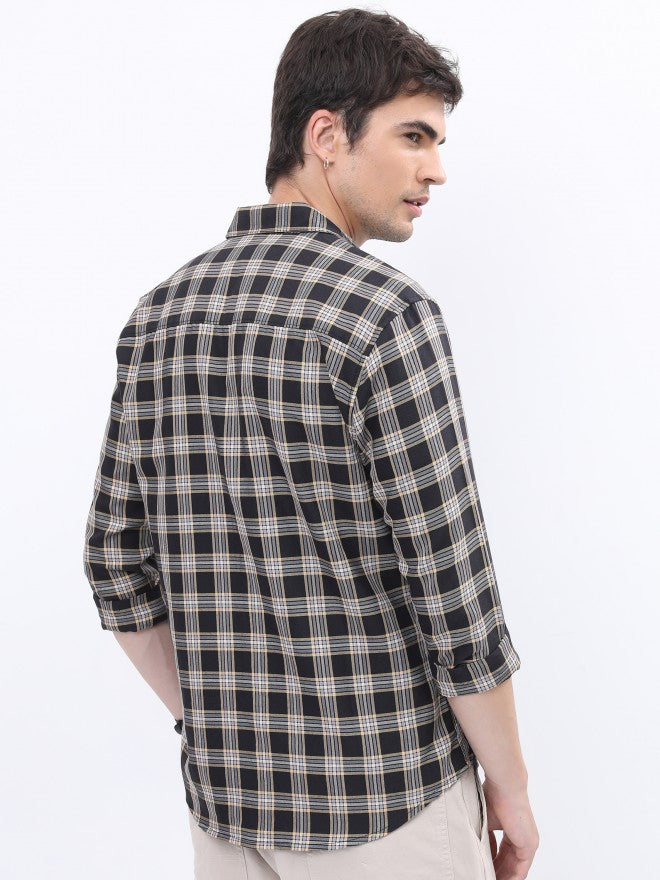 Highlander Men Black Checked Slim Fit Casual Shirt - Black - Image 3