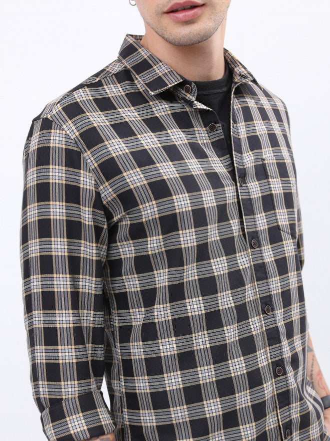 Highlander Men Black Checked Slim Fit Casual Shirt - Black - Image 5