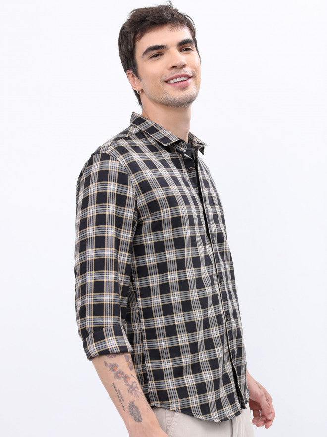 Highlander Men Black Checked Slim Fit Casual Shirt - Black - Image 6