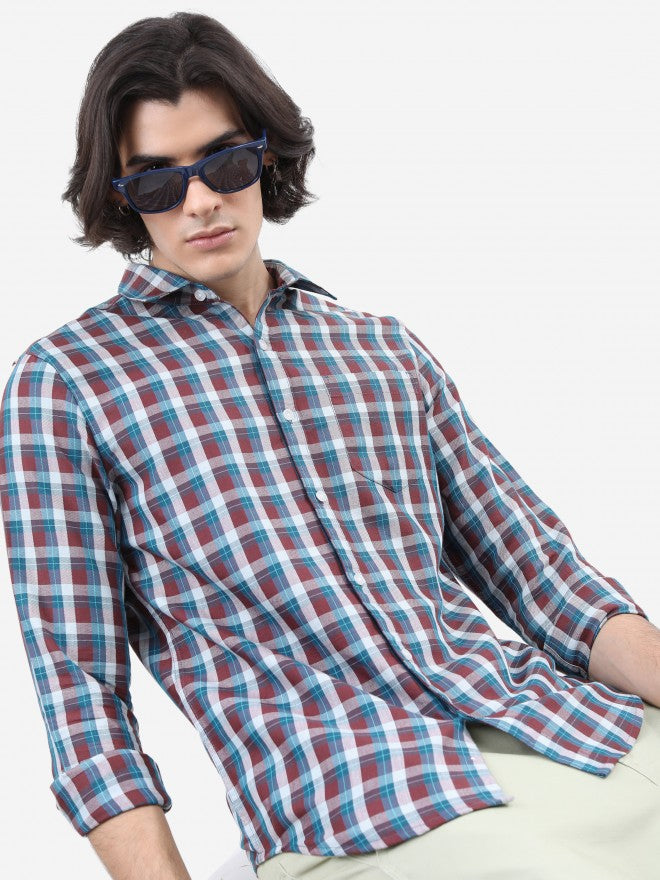 Highlander Men Maroon Checked Slim Fit Casual Shirt - Maroon - Image 1