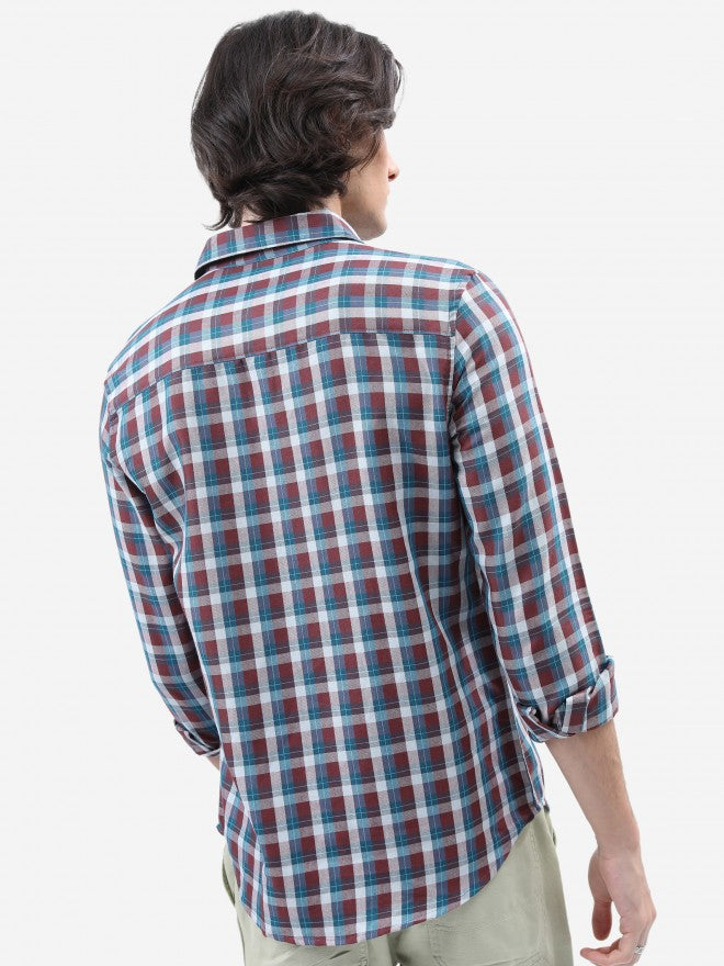 Highlander Men Maroon Checked Slim Fit Casual Shirt - Maroon - Image 3
