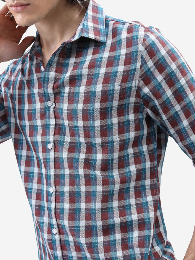 Highlander Men Maroon Checked Slim Fit Casual Shirt - Maroon - Image 5