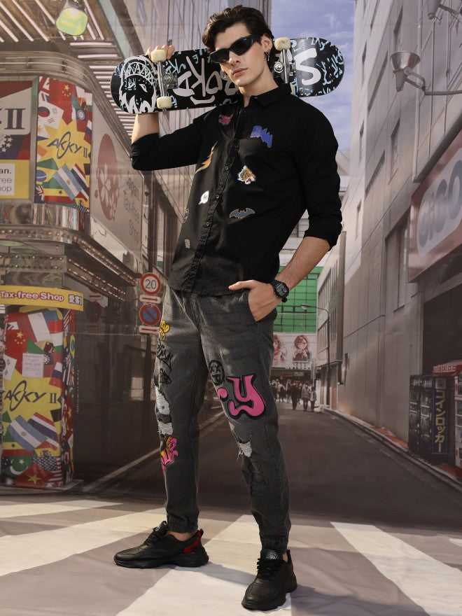 Highlander Men Black Printed Slim Fit Casual Shirt - Black - Image 2