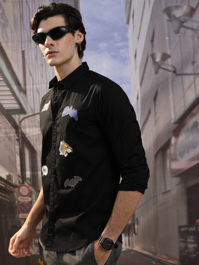 Highlander Men Black Printed Slim Fit Casual Shirt - Black - Image 4