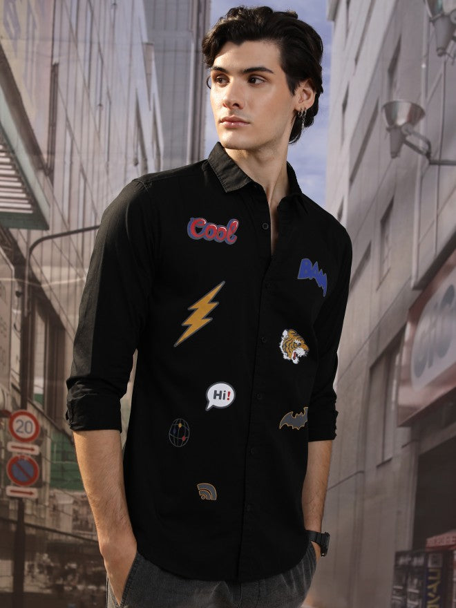 Highlander Men Black Printed Slim Fit Casual Shirt - Black - Image 6