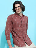 Highlander Men Brown Printed Slim Fit Casual Shirt - Brown - Image 1