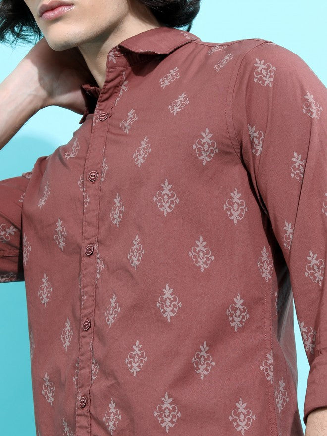 Highlander Men Brown Printed Slim Fit Casual Shirt - Brown - Image 5