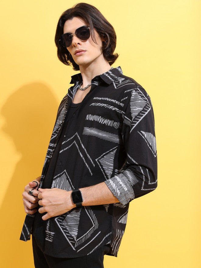 Highlander Men Black Printed Slim Fit Casual Shirt - Black - Image 1