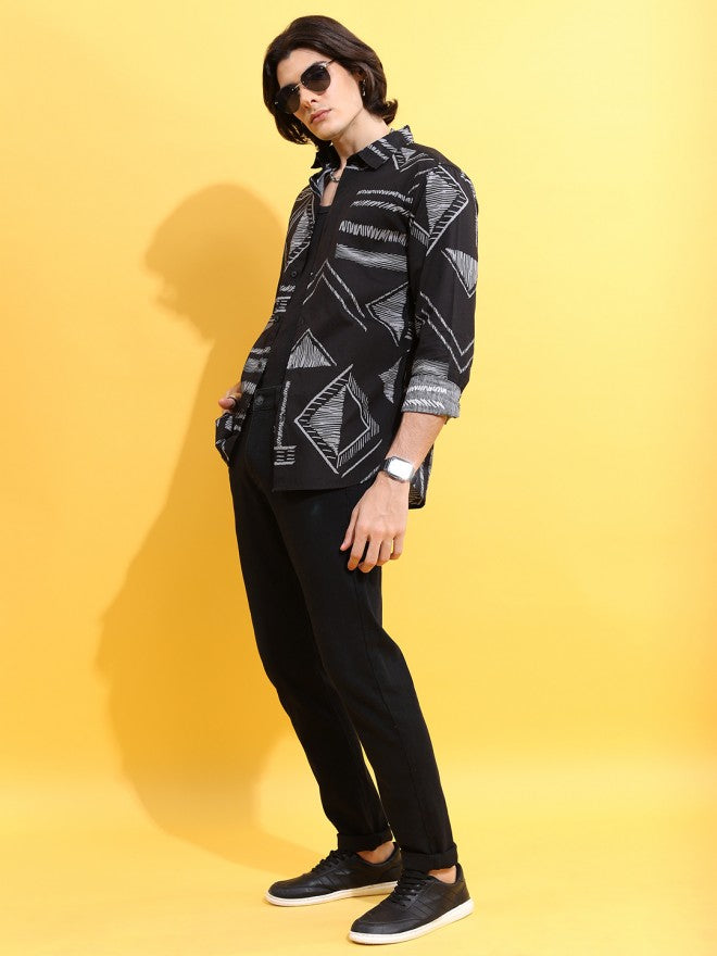 Highlander Men Black Printed Slim Fit Casual Shirt - Black - Image 2