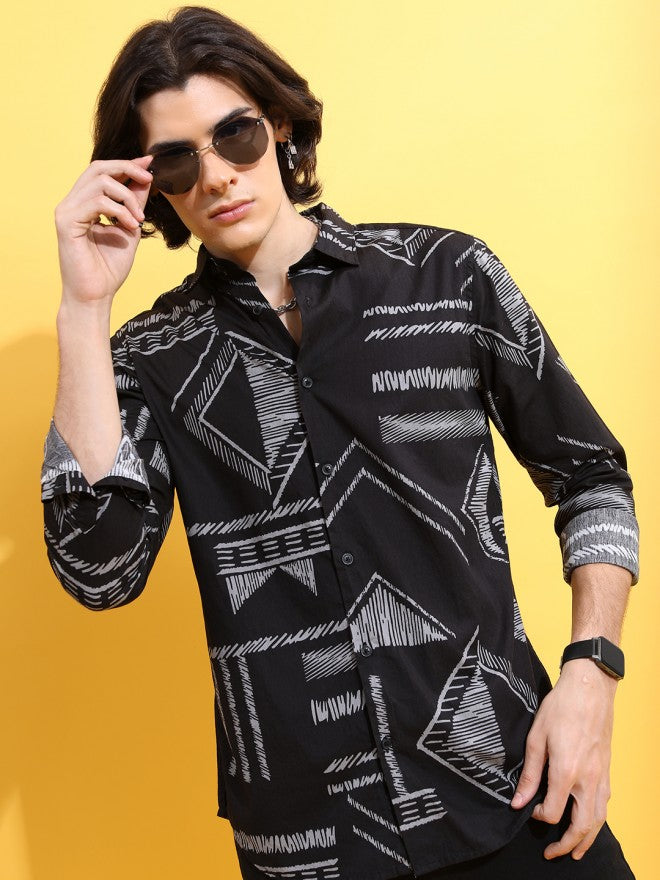 Highlander Men Black Printed Slim Fit Casual Shirt - Black - Image 4
