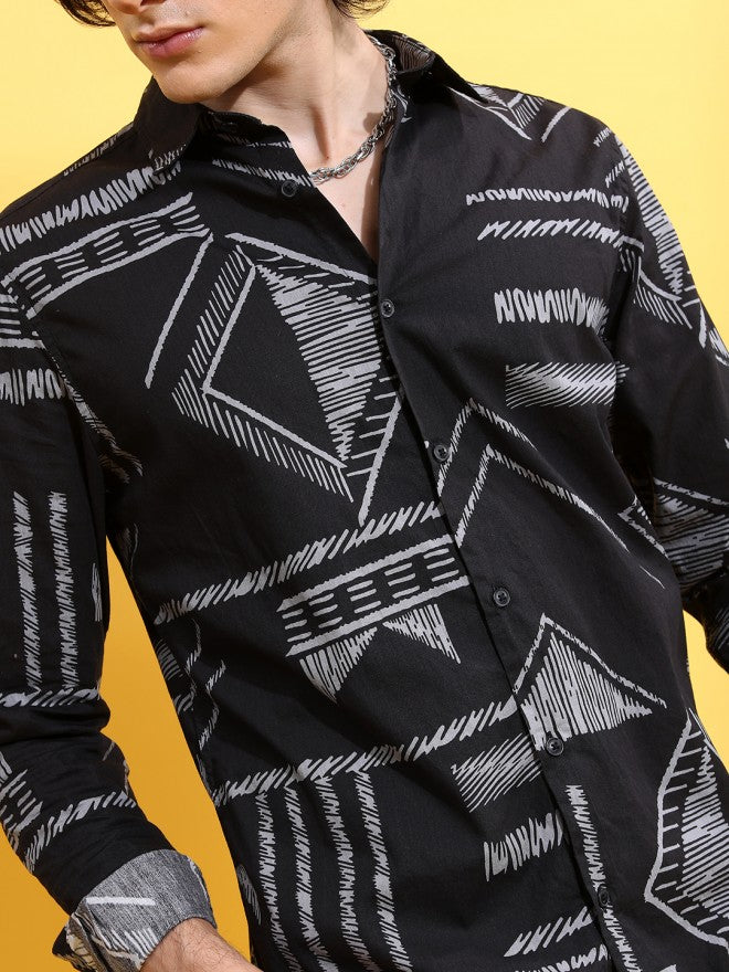 Highlander Men Black Printed Slim Fit Casual Shirt - Black - Image 5