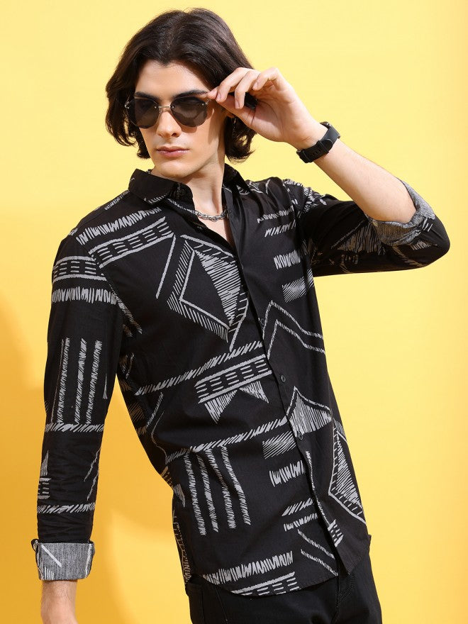 Highlander Men Black Printed Slim Fit Casual Shirt - Black - Image 6
