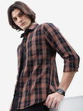 Highlander Men Brown Checked Slim Fit Casual Shirt - Brown - Image 1