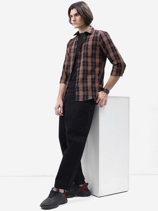 Highlander Men Brown Checked Slim Fit Casual Shirt - Brown - Image 2