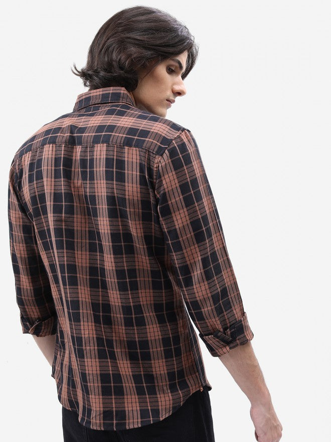 Highlander Men Brown Checked Slim Fit Casual Shirt - Brown - Image 3