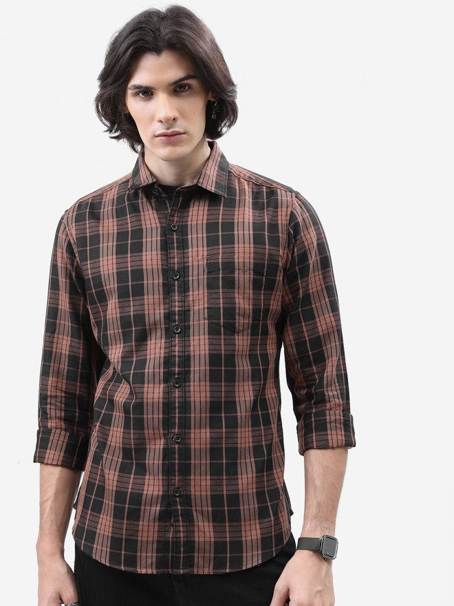 Highlander Men Brown Checked Slim Fit Casual Shirt - Brown - Image 6