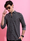 Highlander Men Grey Printed Slim Fit Casual Shirt - Grey - Image 1