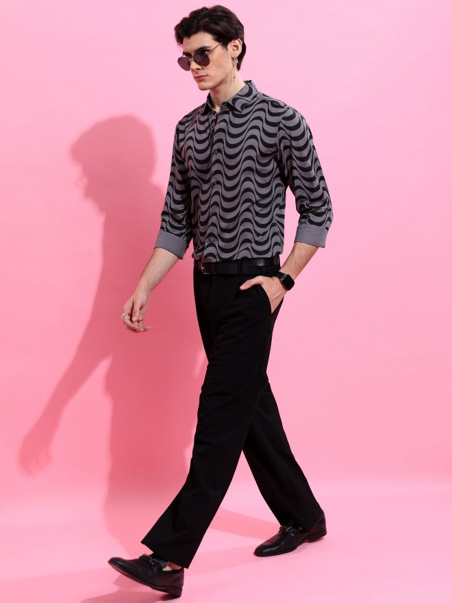 Highlander Men Grey Printed Slim Fit Casual Shirt - Grey - Image 2