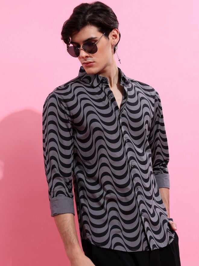 Highlander Men Grey Printed Slim Fit Casual Shirt - Grey - Image 6